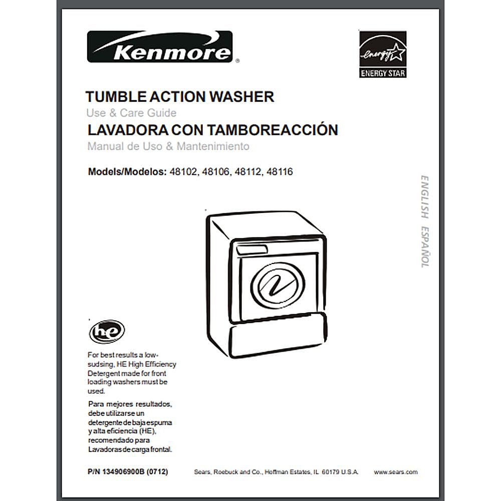 Part #134906900, Washer Owners Manual / 11.00 x 8.50 x 0.25