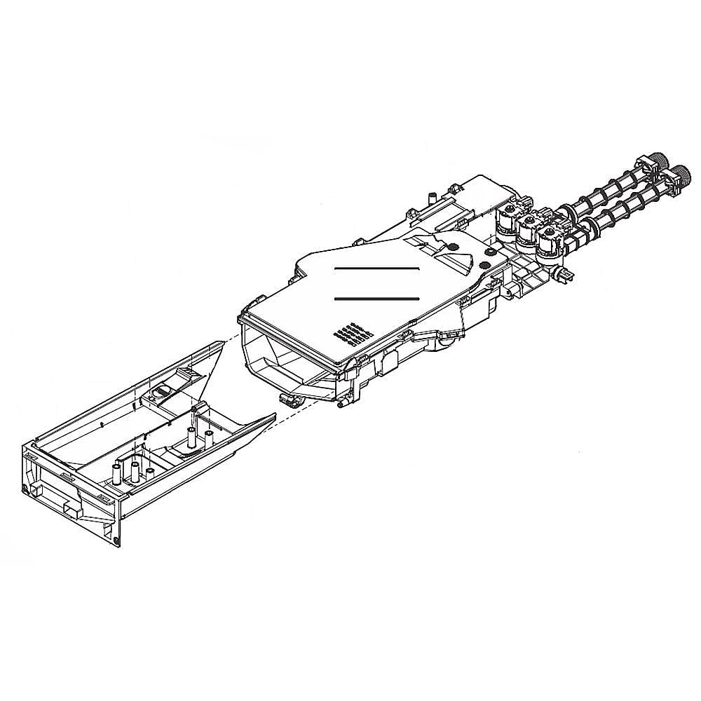 Part #5304512102, Washer Dispenser Housing And Water Inlet Valve Assembly (Replaces 5304510127, 5304510131, 5304510134) / 31.00 x 9.90 x 9.30