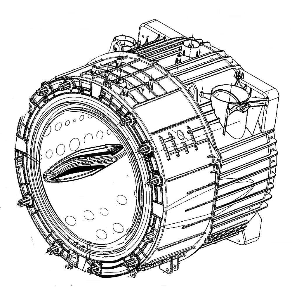 Part #ajq74873904, Washer Outer Tub And Basket Assembly / 31.55 x 31.09 x 27.04