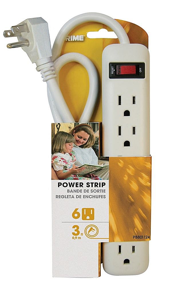 6-Outlet Power Strip with 3-ft Cord, White