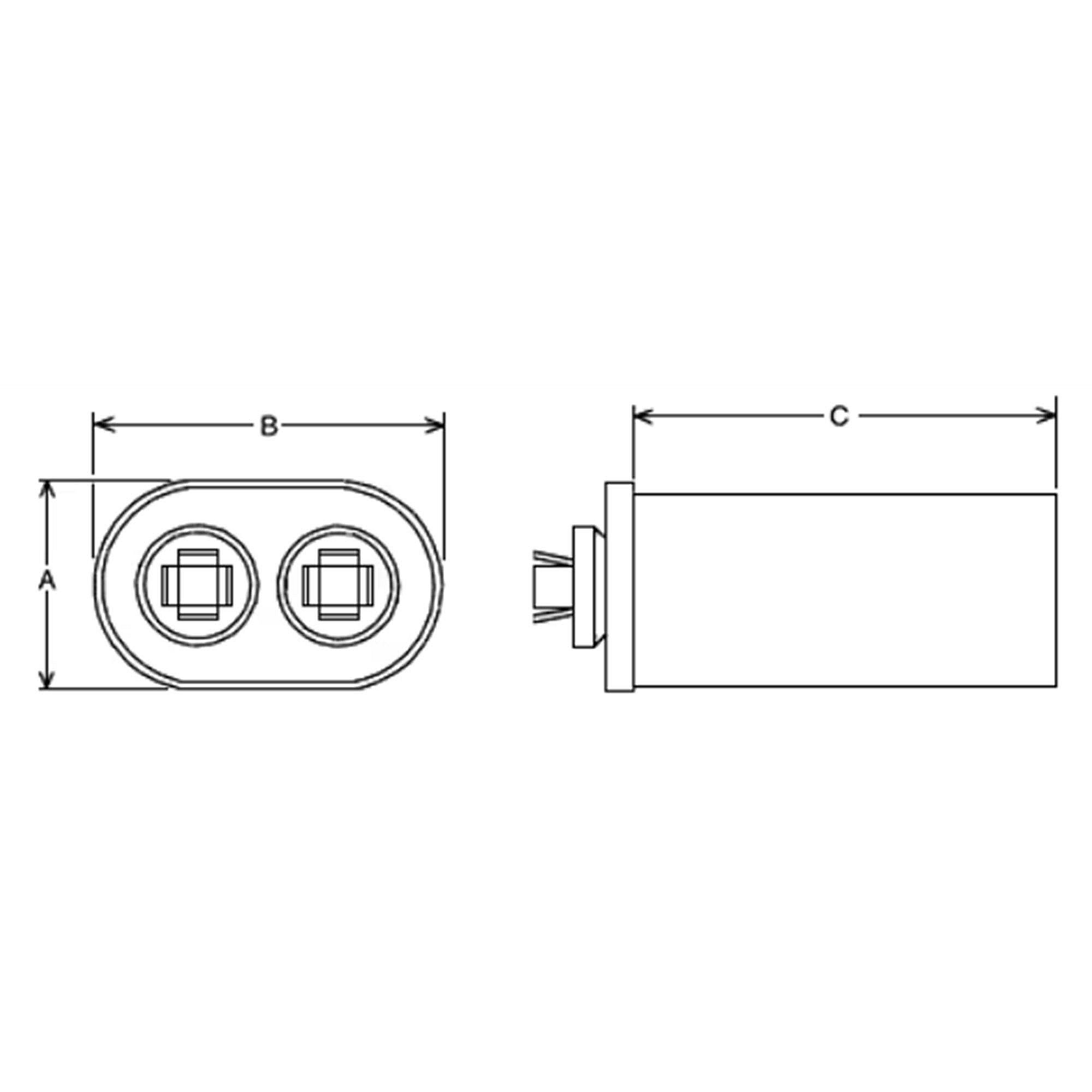 Part #43-100496-49, Rheem 25Mfd 370V Oval Run Capacitor
