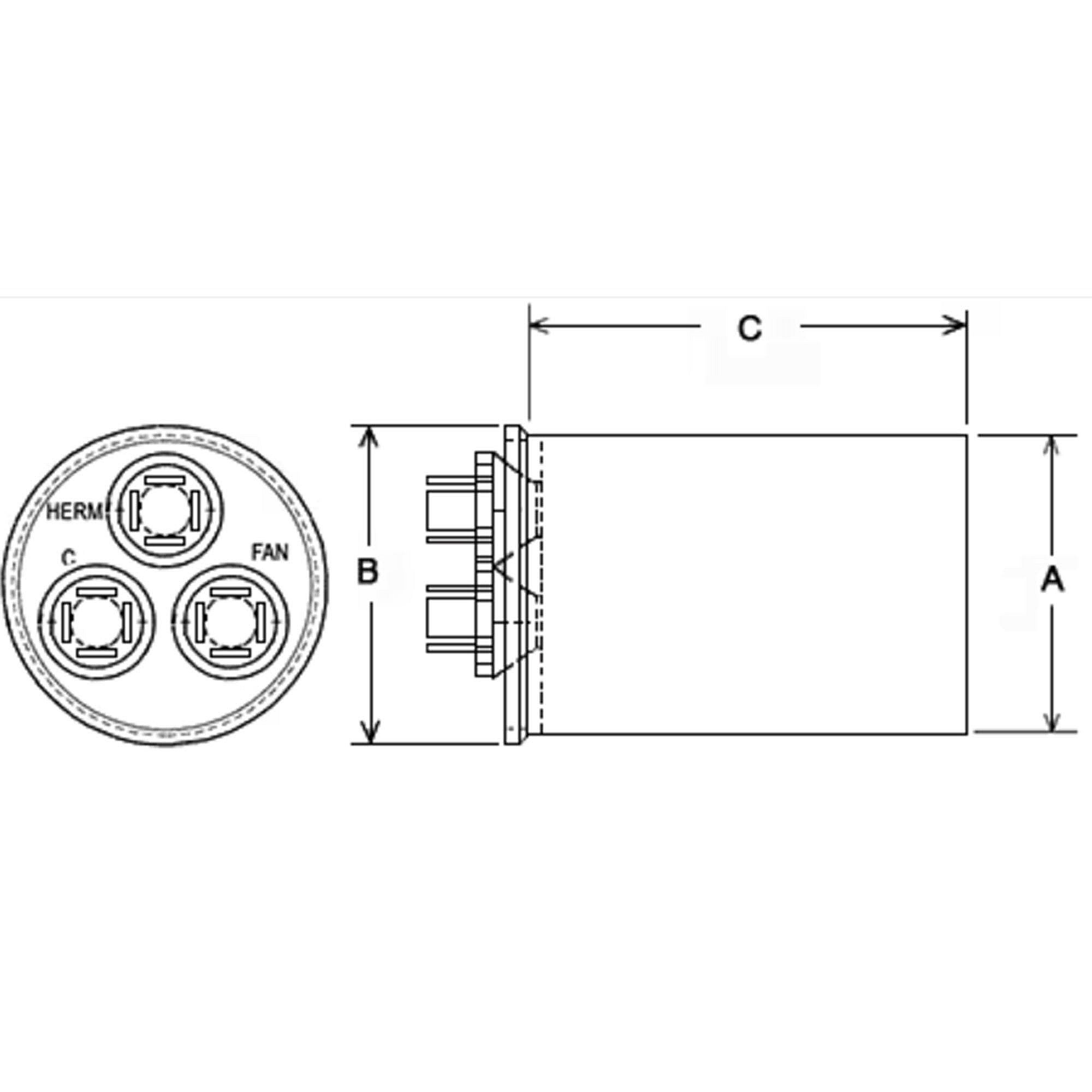 Part #43-101665-06, Rheem 35/5Mfd 440V Dual Round