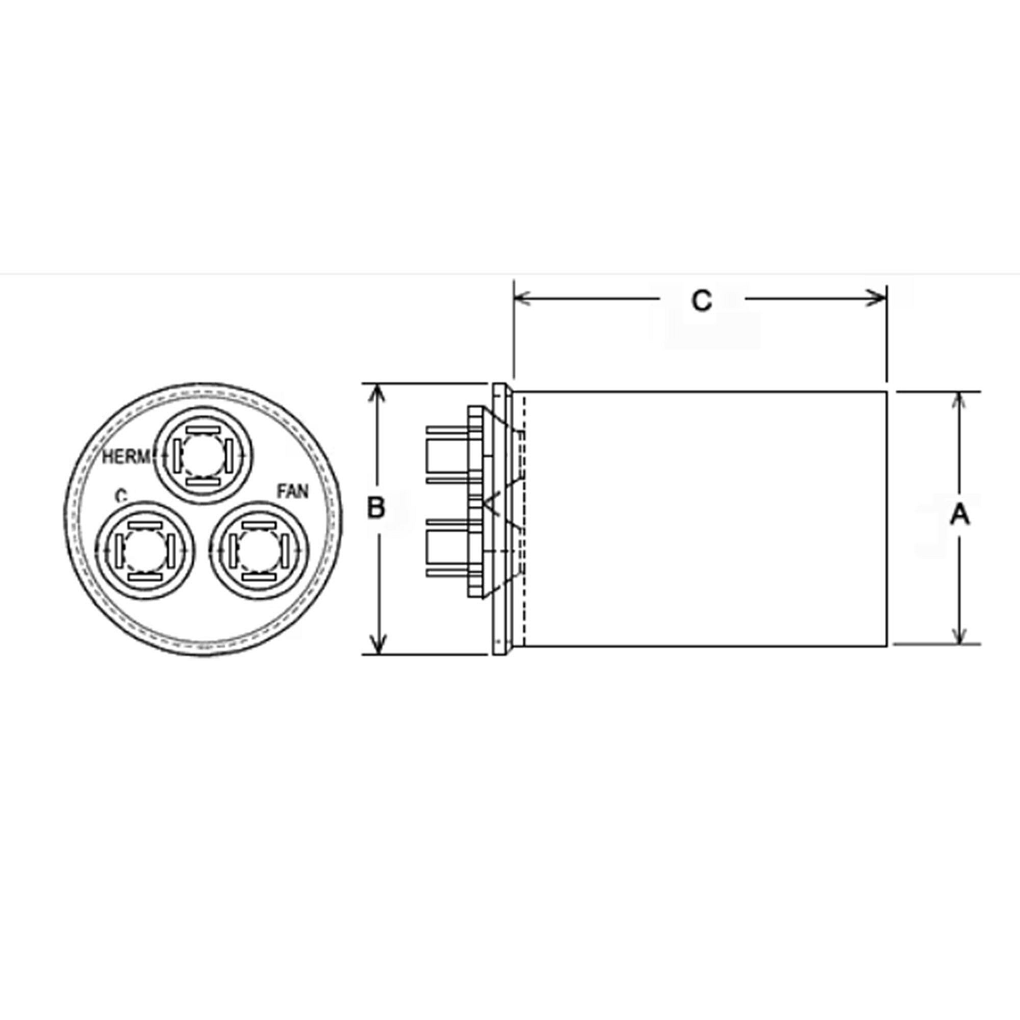 Part #43-101665-11, Rheem 45/3Mfd 370V Round Dual Cap