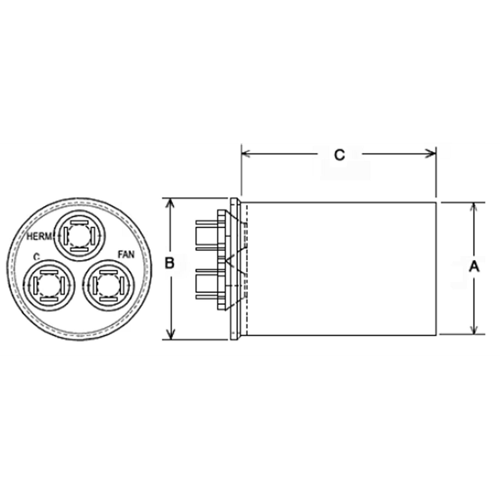 Part #43-101665-64, Rheem 70/15/370 Dual Rnd Capacitor