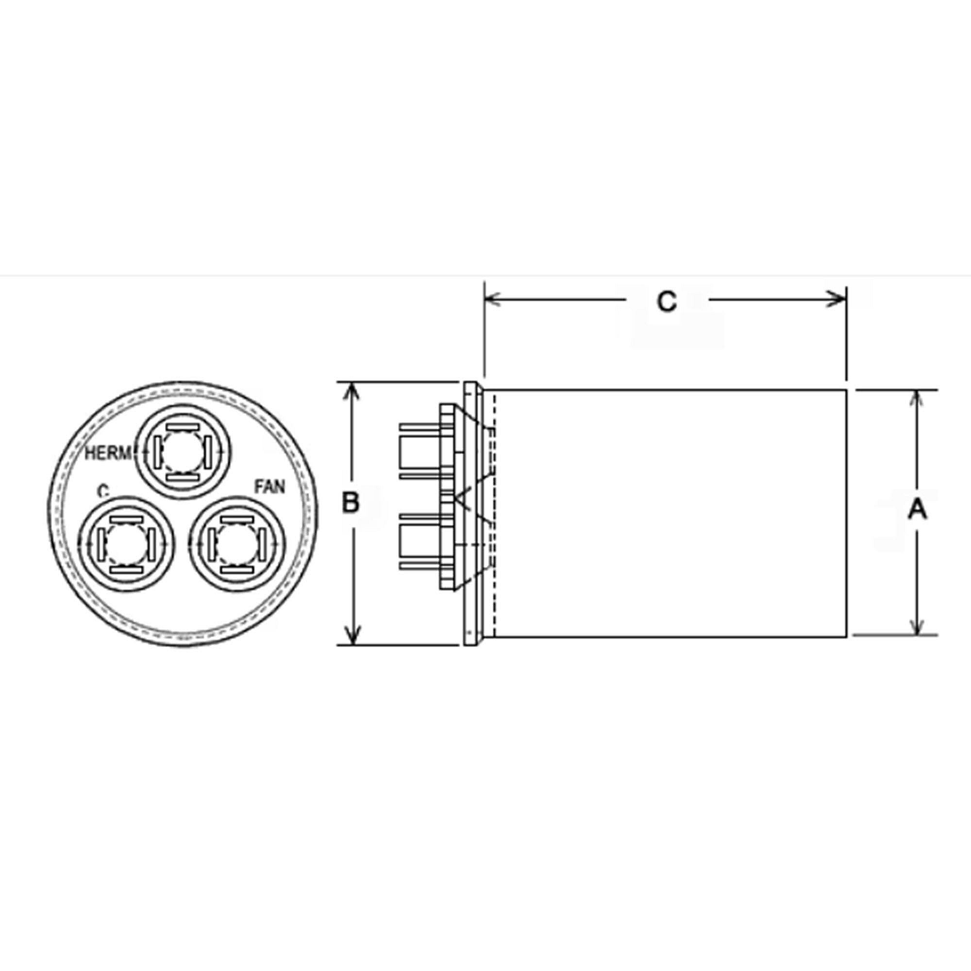 Part #43-25133-06, Rheem Dual Capac 45/5 Mfd 370V Round