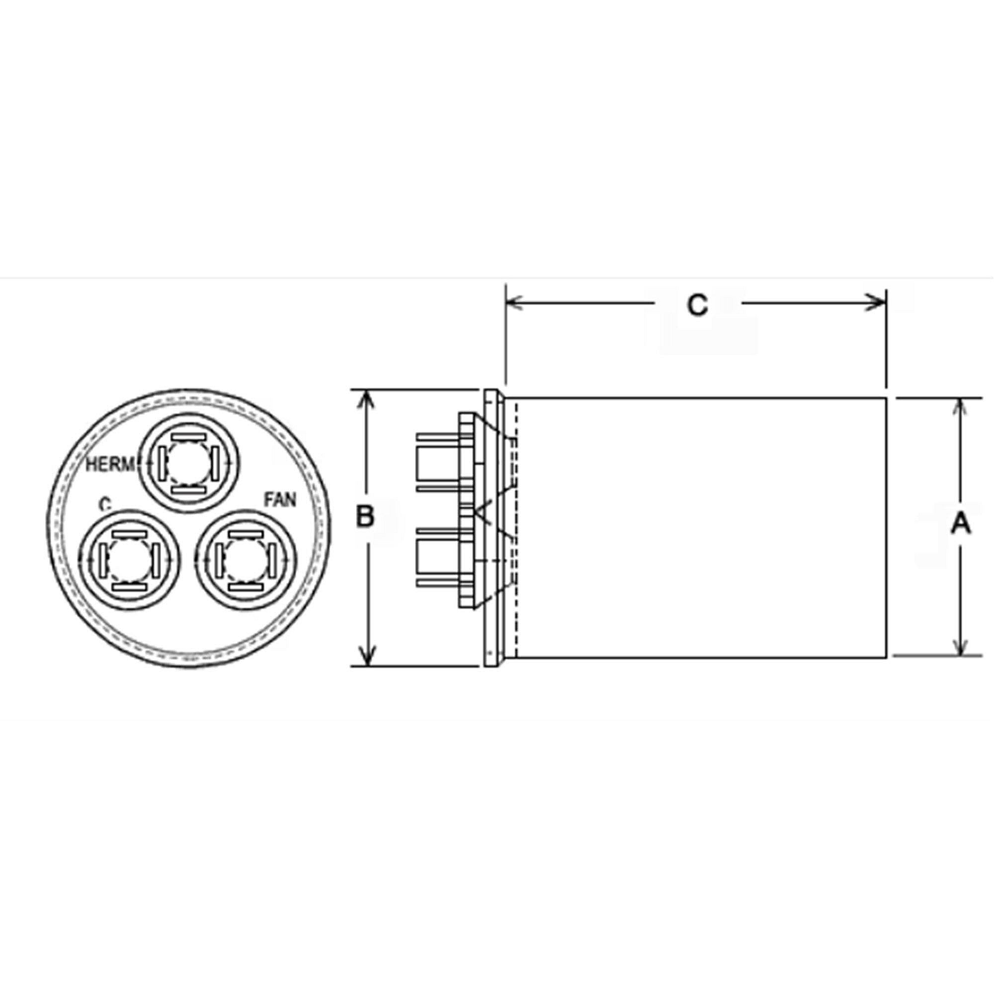 Part #43-25133-23, Rheem 40/10Mfd 440V Rnd Run Capac