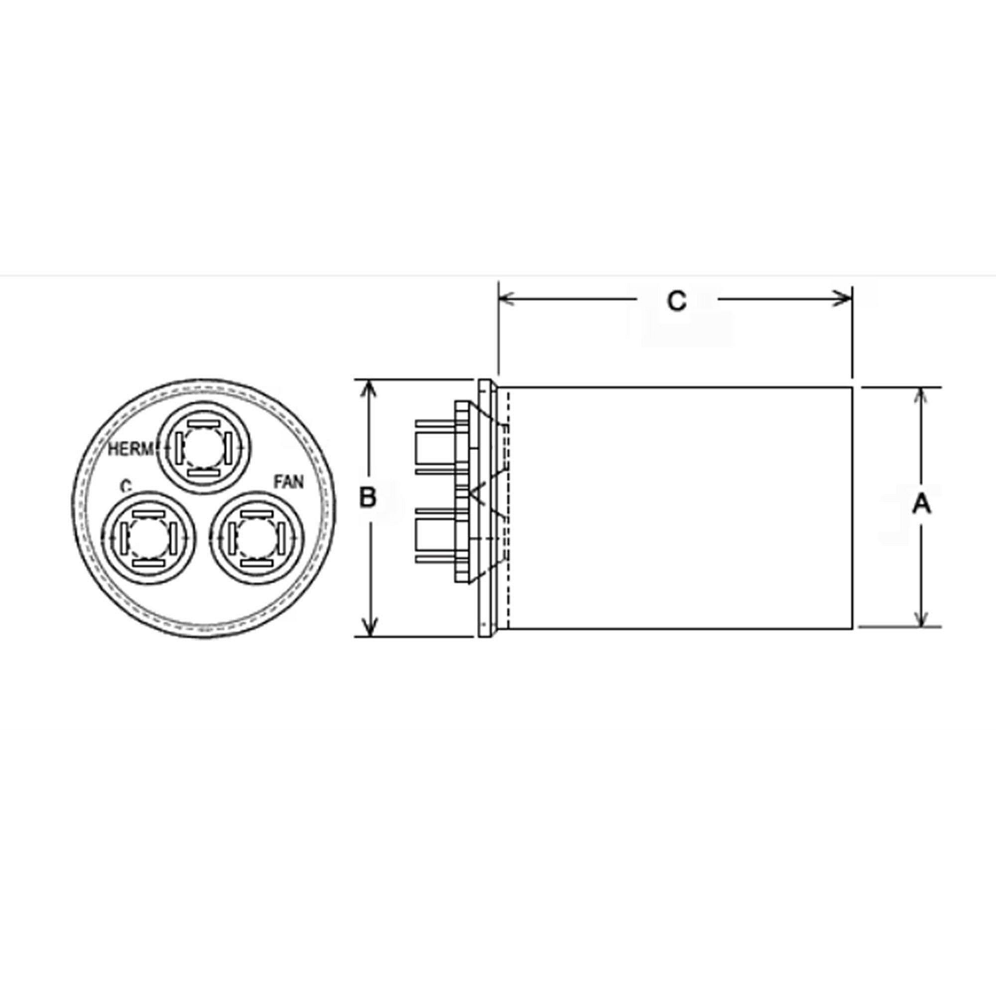 Part #43-25133-24, Rheem 45/10Mfd 440V Rnd Run Capac