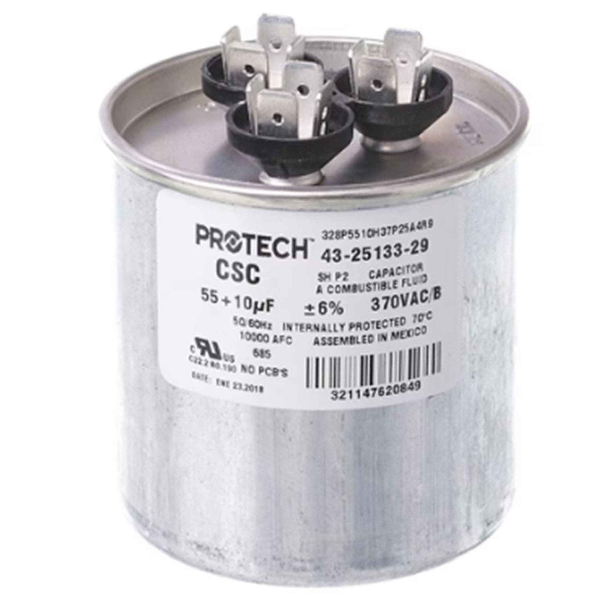 Part #43-25133-29, Rheem 55/10Mfd 370V Rnd Run Capac