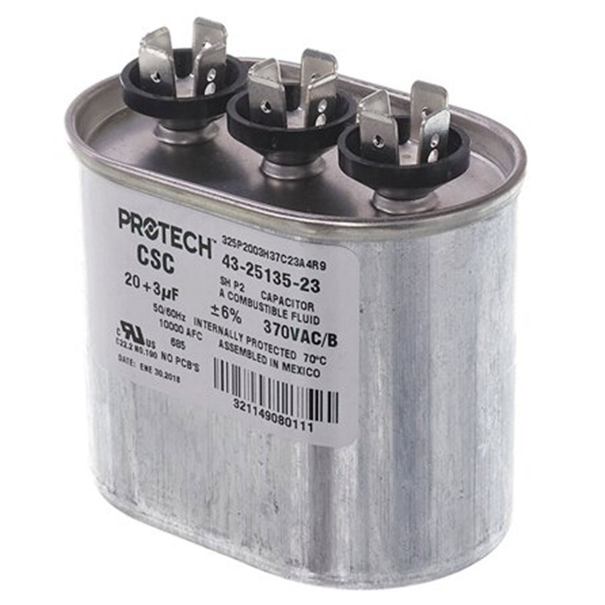 Part #43-25135-23, Rheem 20/3 Mfd 370V Dual Cap Oval