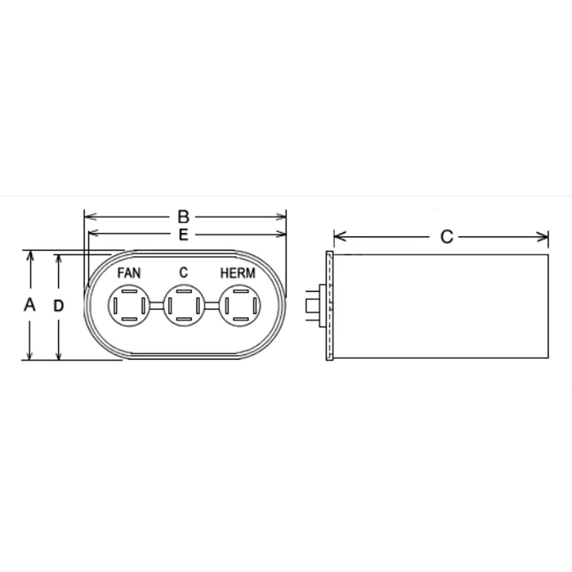 Part #43-25135-25, Rheem 45/3Mfd 440V Ovaldualcapacitor