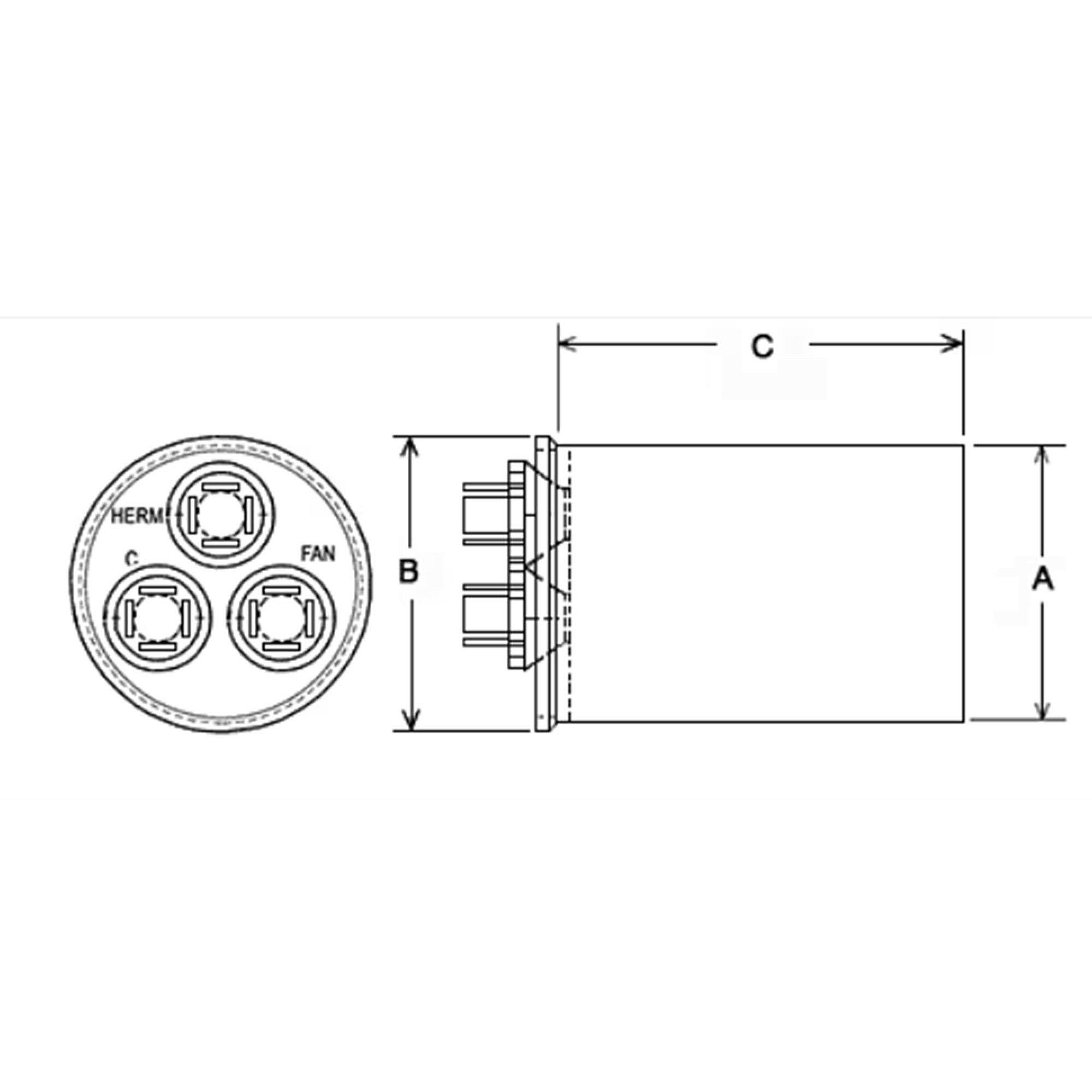 Part #43-26271-48, Rheem 45/10Mfd 370V Round Run Capac