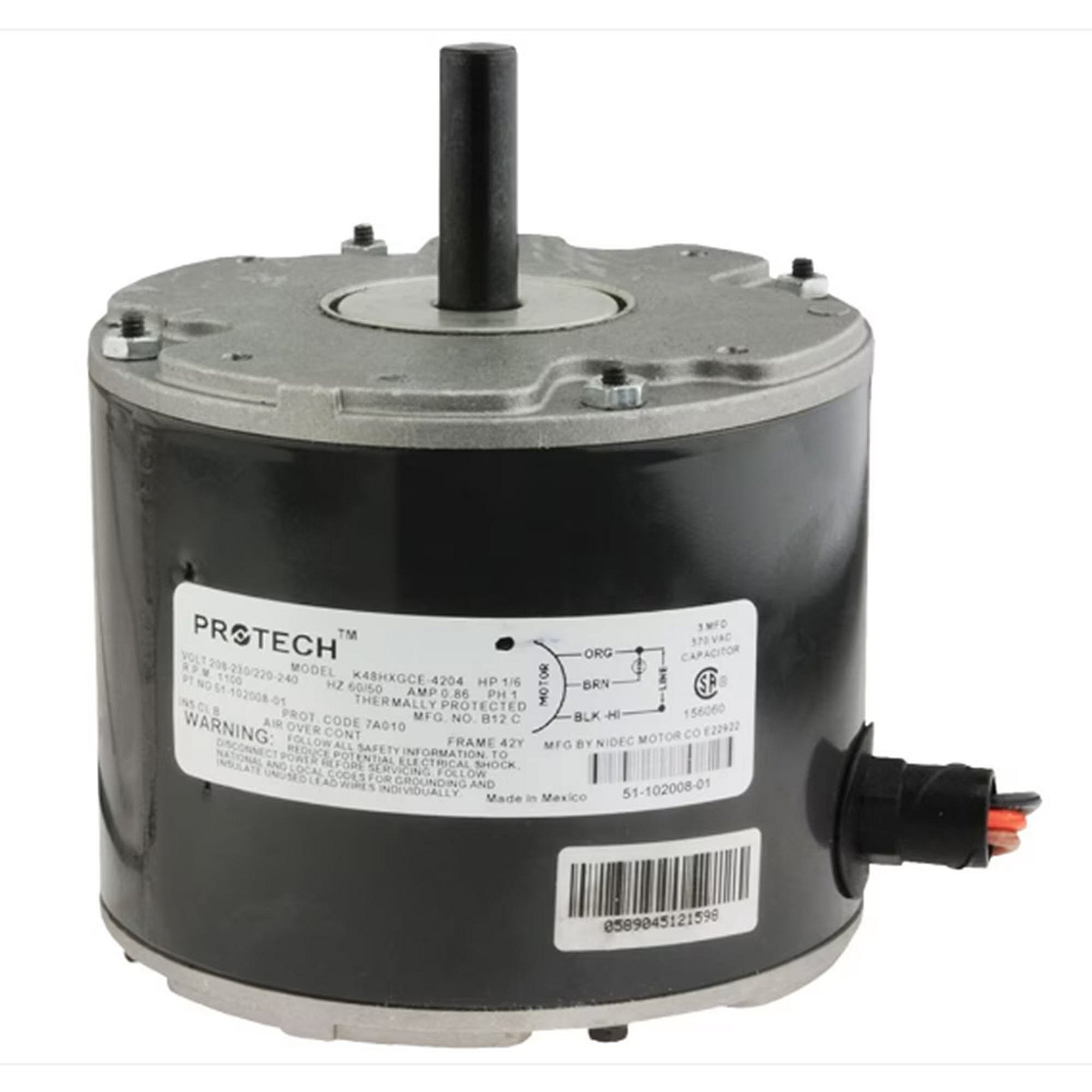 Part #51-102500-02, Rheem 1/6Hp 208-230V 1075Rpm 1Sp Mtr