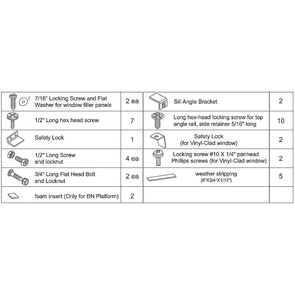 Frigidaire Part #5304516425, Hardware Kit, installation