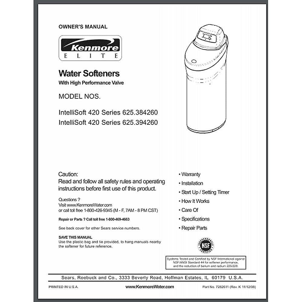 Part #7282611, Owners Manual (White) / 13.00 x 10.00 x 0.25