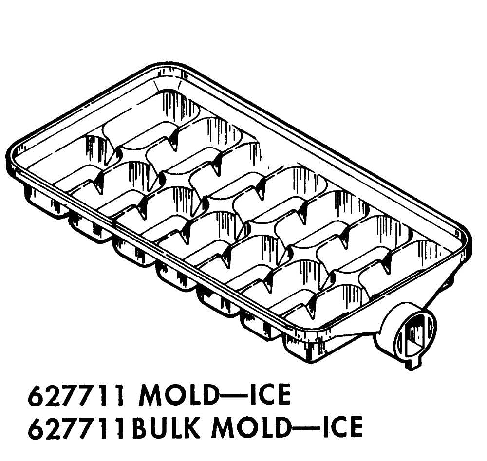 Part #627711, Refrigerator Ice Maker Ice Mold / 10.00 x 5.00 x 1.25