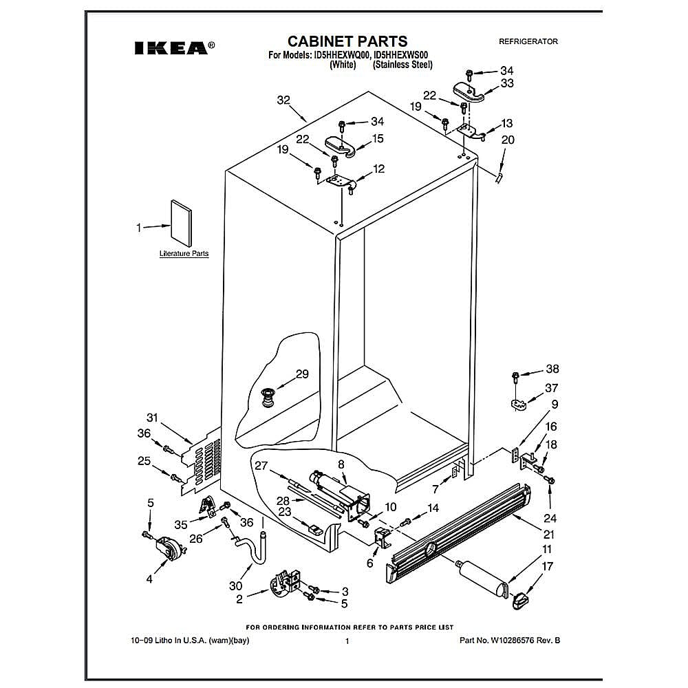 Part #w10286576, Refrigerator Repair Parts List