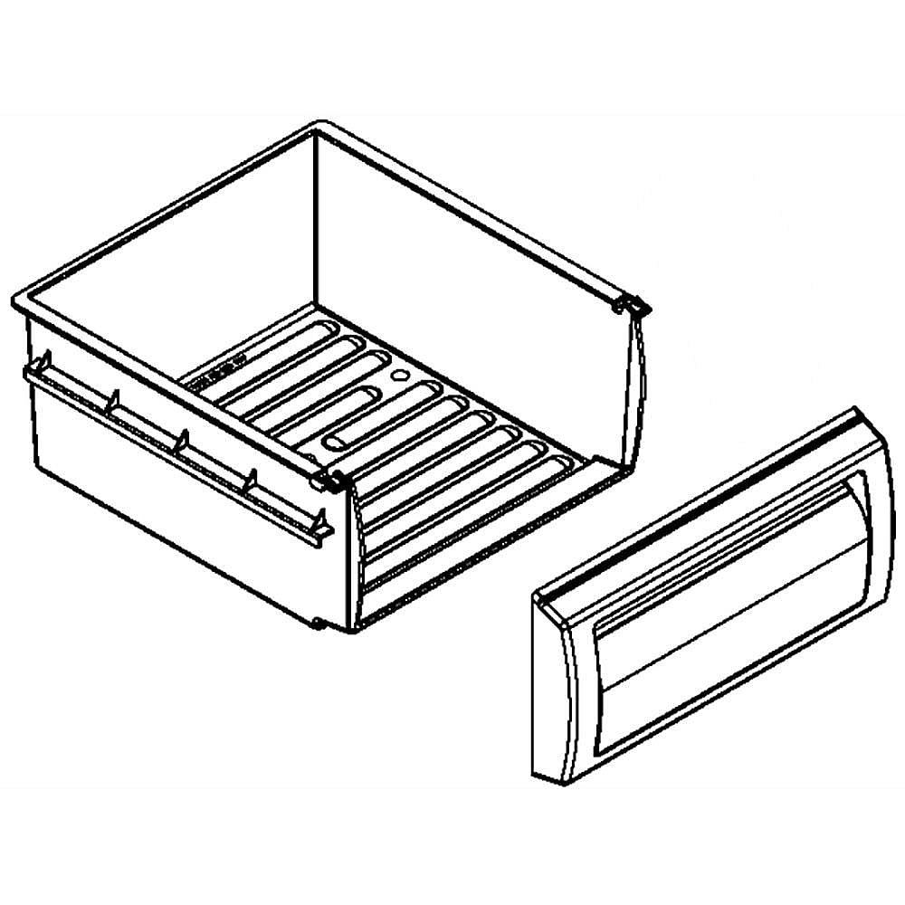 Part #w10407625, Refrigerator Crisper Drawer Front (Replaces 2252413, 2256249) / 16.25 x 22.75 x 8.25
