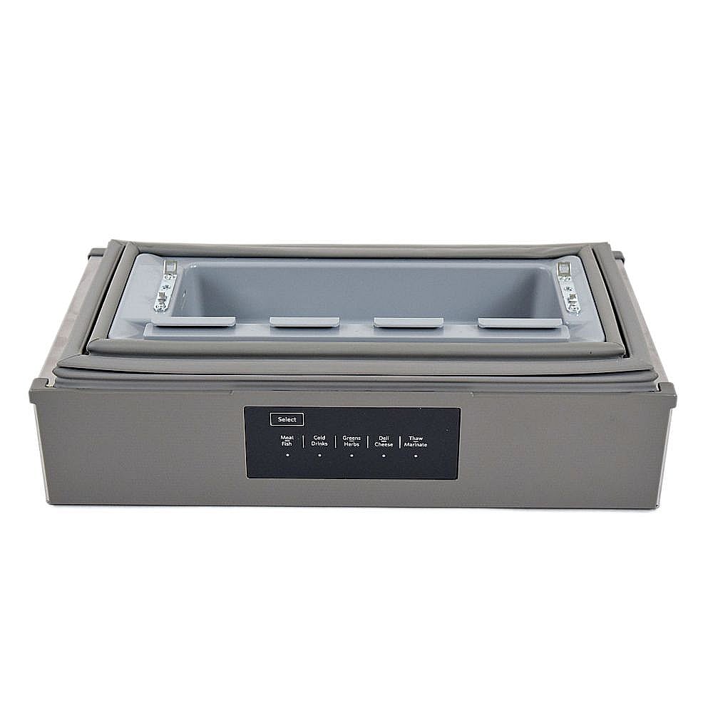 Part #w10815669, Whirlpool Refrigerator Pantry Drawer Door Assembly (Stainless) (Replaces W10733263) / 24.00 x 14.00 x 5.50