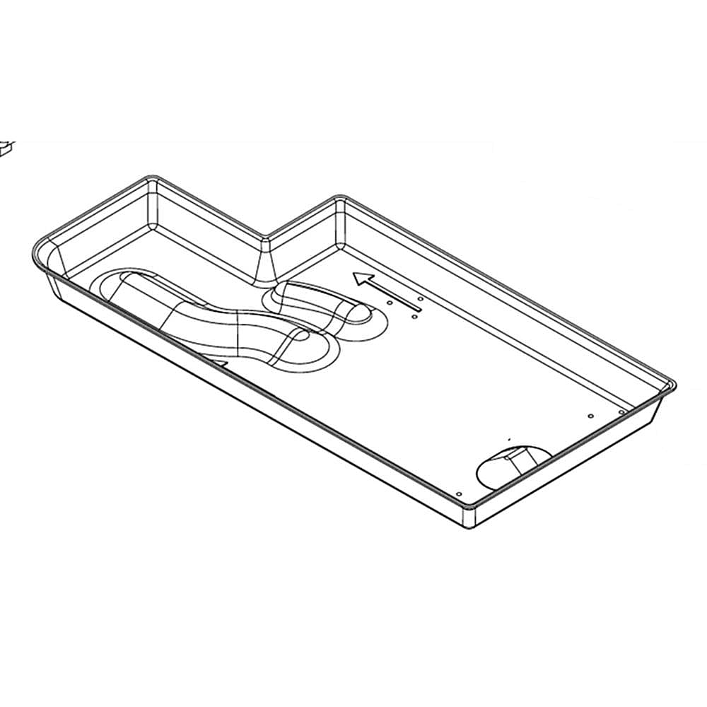 Part #w11164129, Refrigerator Defrost Drain Pan (Replaces W10897557) / 23.00 x 9.25 x 2.50