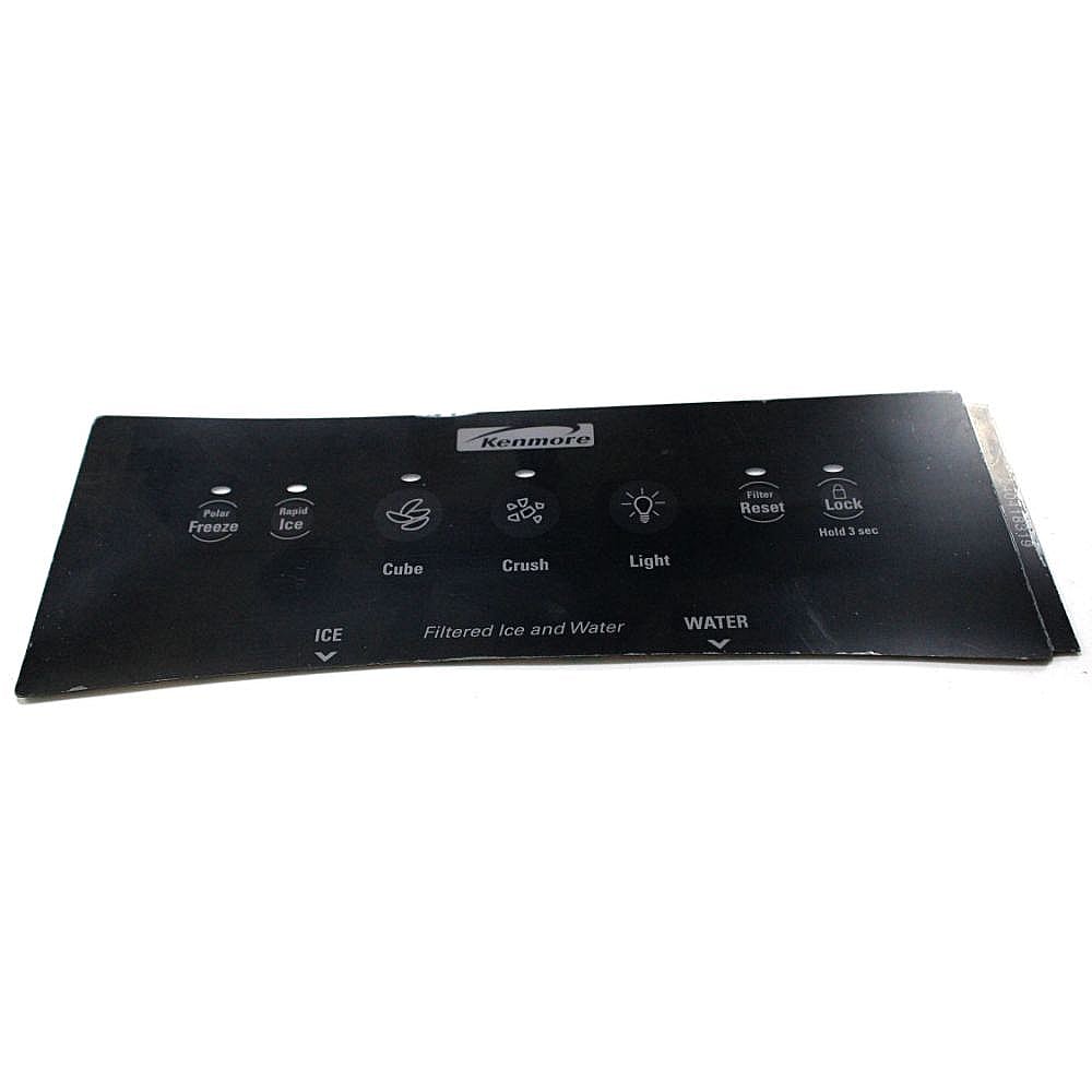 Part #240418319, Refrigerator Dispenser Control Overlay (Black) / 9.70 x 3.45 x 0.20