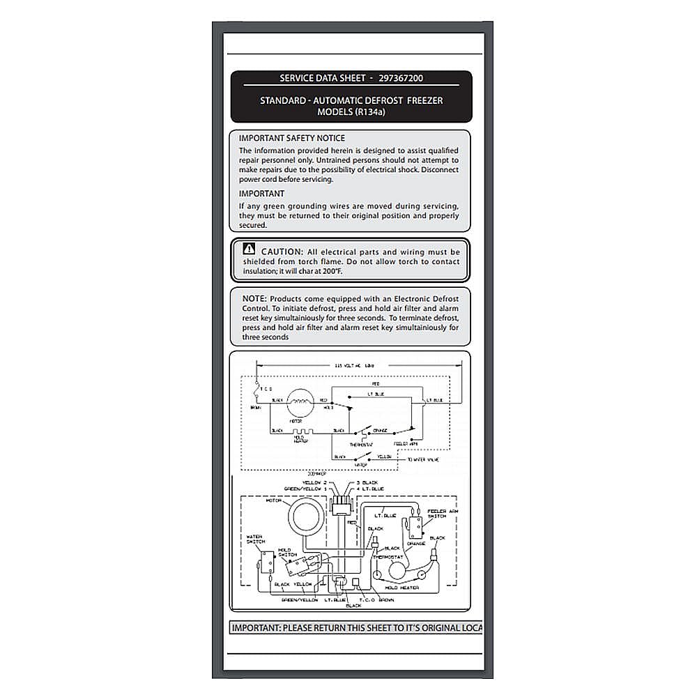 Part #297367200, Kenmore Elite Service Data Sheet