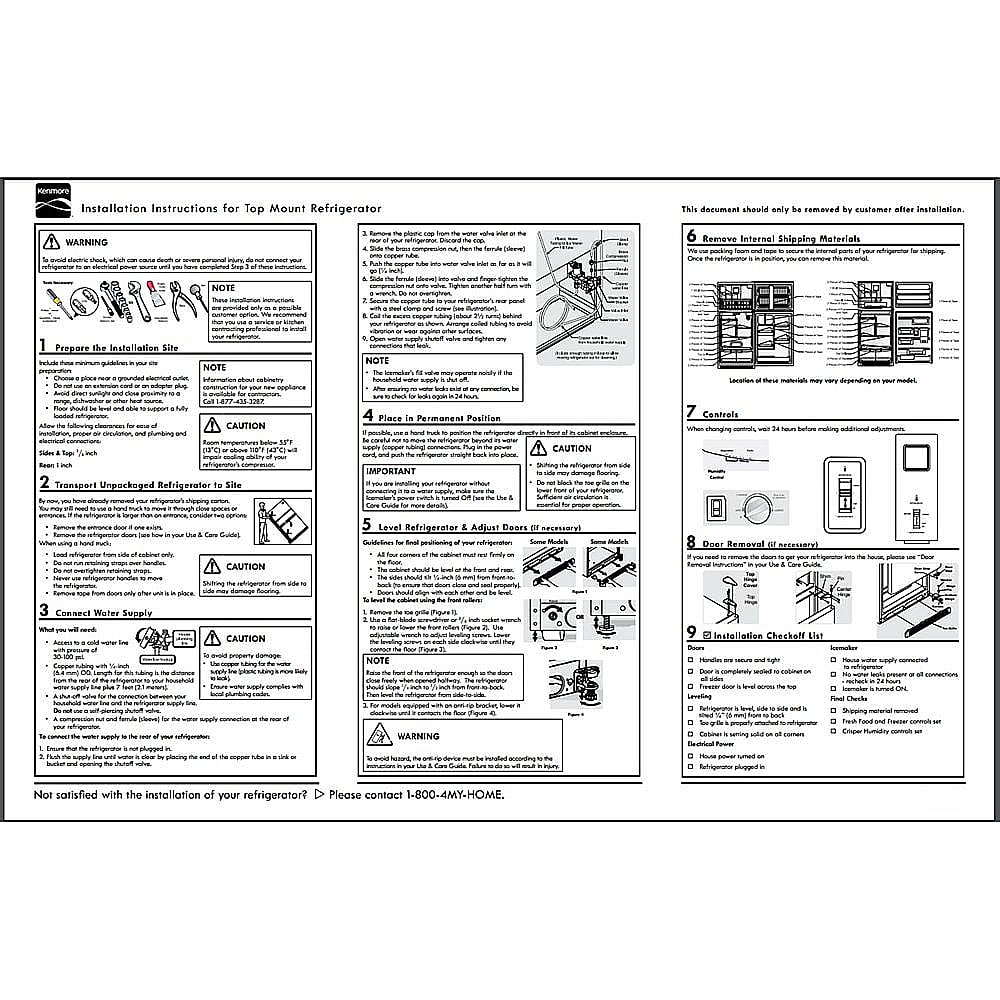 Part #5304497416, Refrigerator Installation Instructions / 15.00 x 11.00 x 0.00