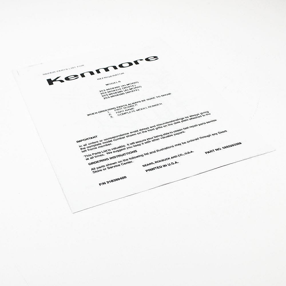 Kenmore Part #5995263398, Refrigerator Repair Parts List | 15.00 x 11.00 x 0.00