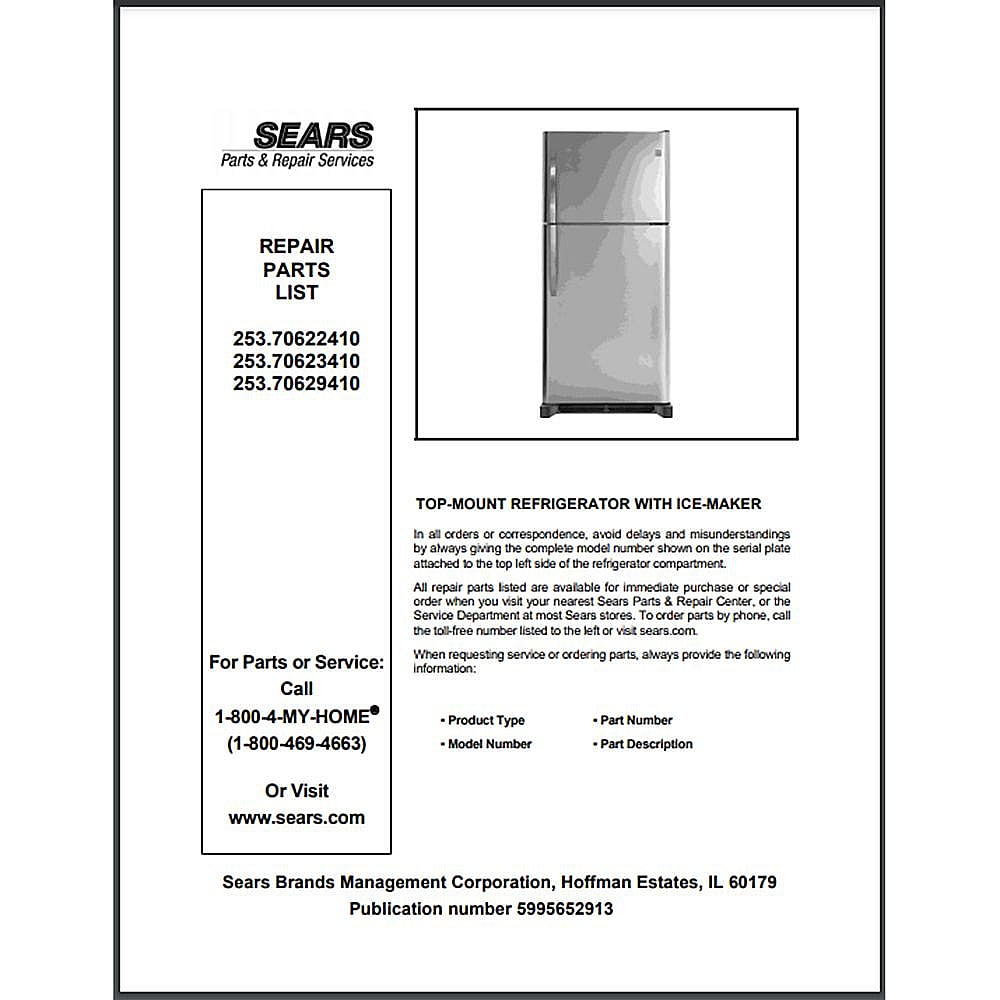 Part #5995652913, Refrigerator Repair Parts List / 15.00 x 11.00 x 0.00
