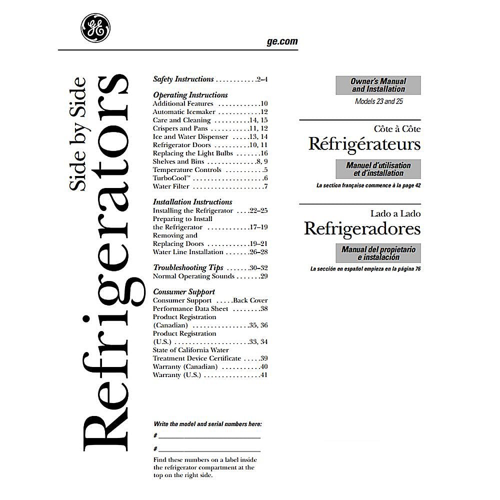 Part #49-60413, Refrigerator Owners Manual