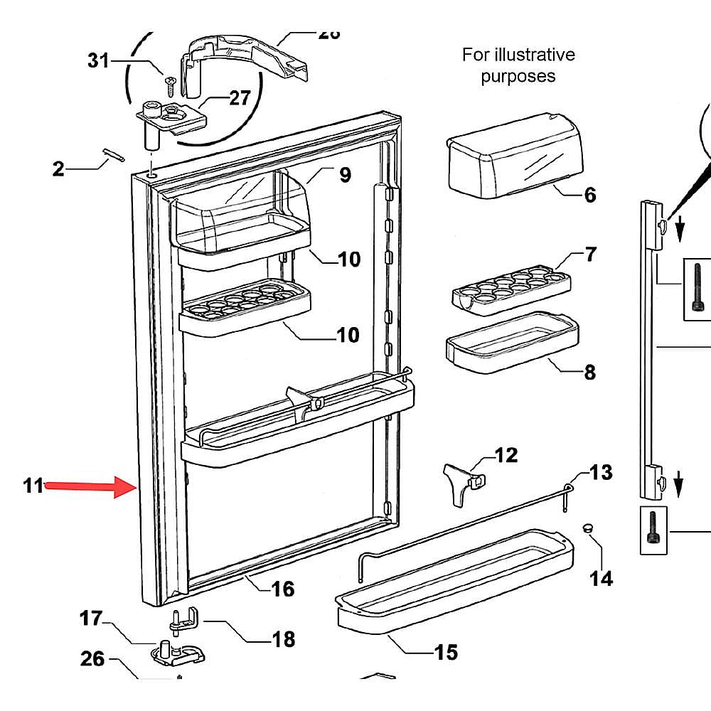 Part #312277P, Fisher & Paykel Refrigerator Door Assembly