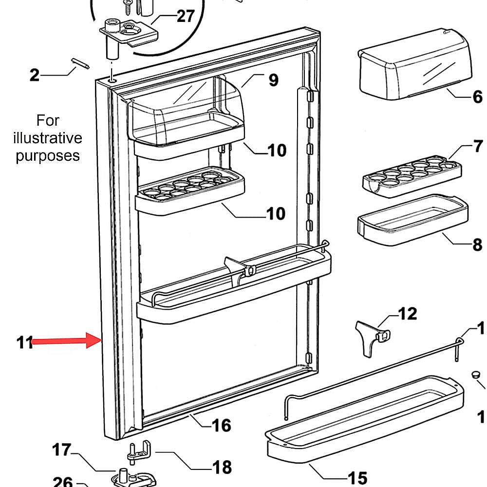 Part #374025P, Fisher & Paykel Fisher & Paykel Refrigerator Door Assembly / 2.00 x 1.50 x 1.00