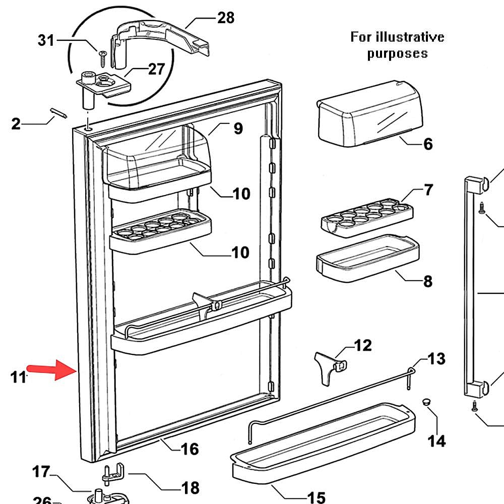 Part #836867P, Fisher & Paykel Refrigerator Door Assembly