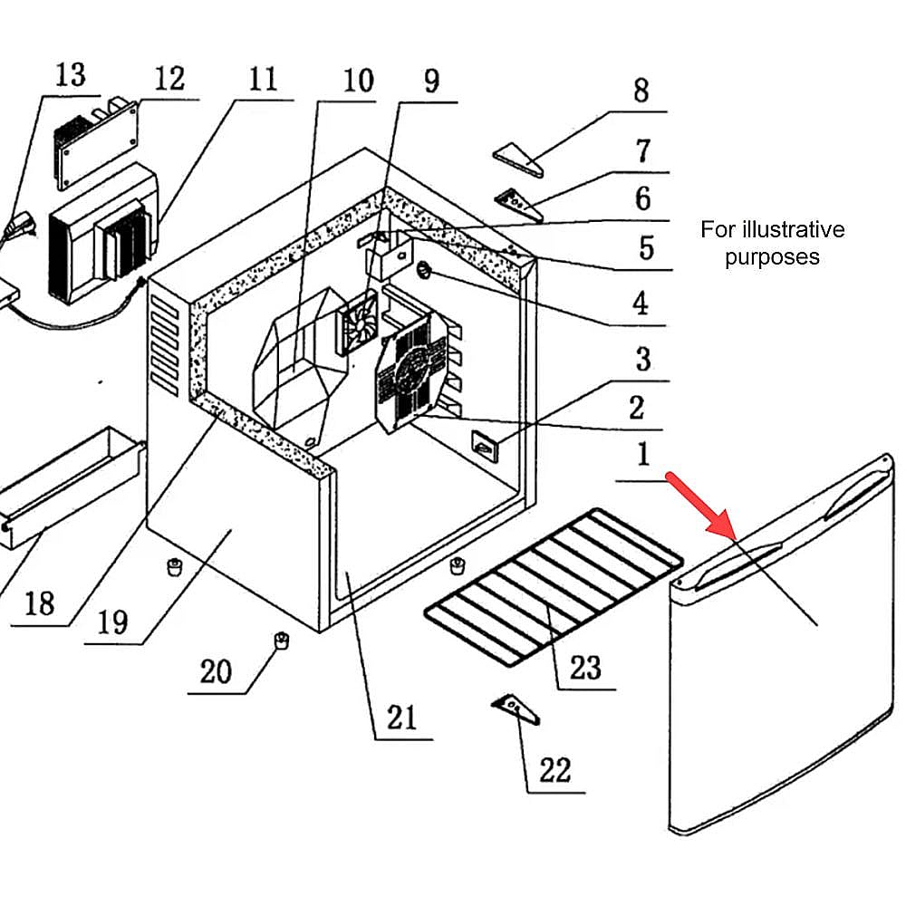 Part #0488W.01, Danby Danby Refrigerator Door Assembly