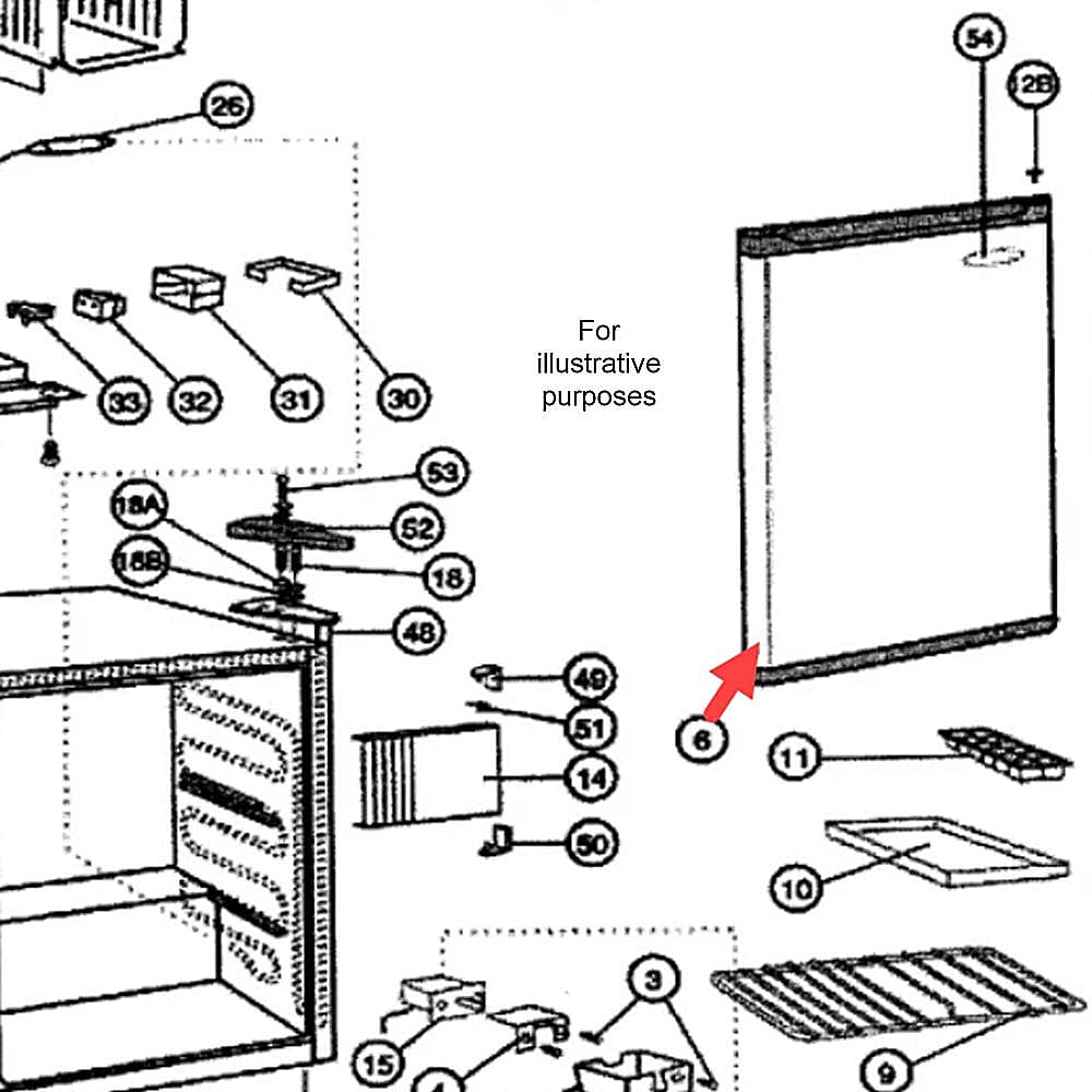 Part #054.48W, Danby Refrigerator Door Assembly