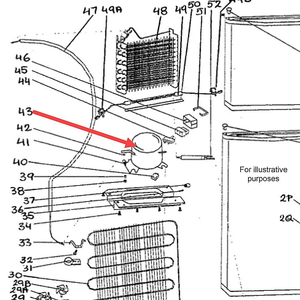 Photo of Kenmore Part #dff9100.43A, Refrigerator Compressor from Repair Parts Direct