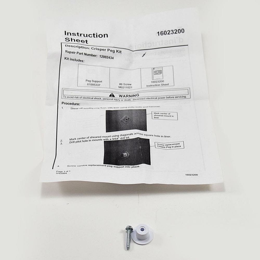 Part #12002434, Refrigerator Crisper Drawer Cover Support Stud Kit / 3.00 x 2.25 x 0.75