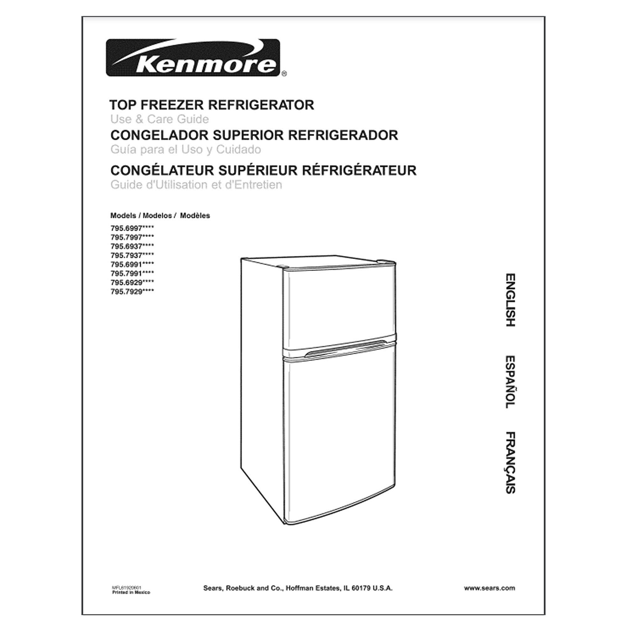 Part #mfl61920601, Refrigerator Owners Manual