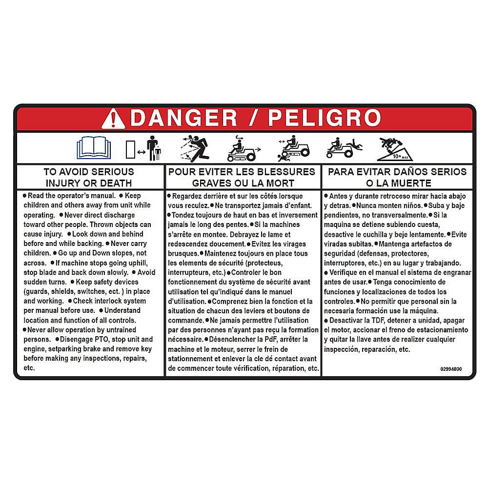 Part #02994800, Danger Decal