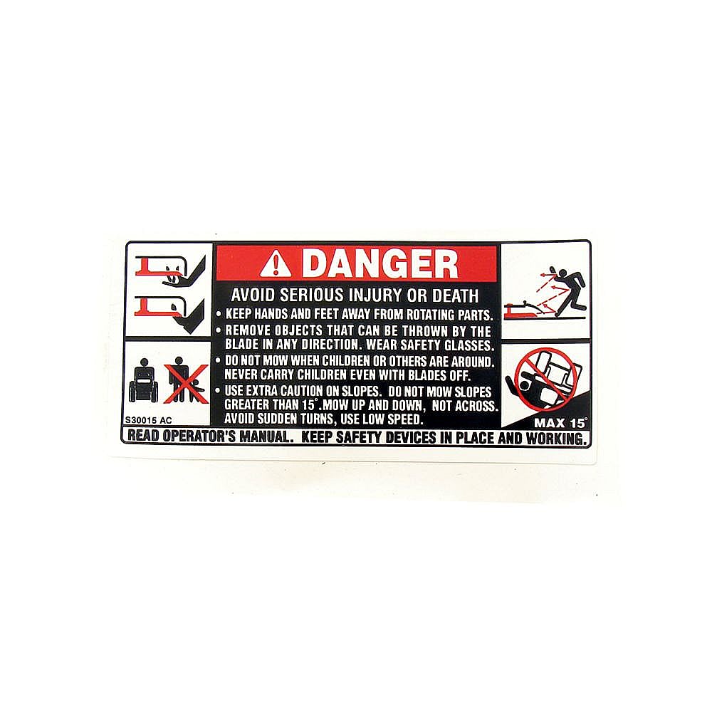 Part #777S30015, Lbl.rider Dn
