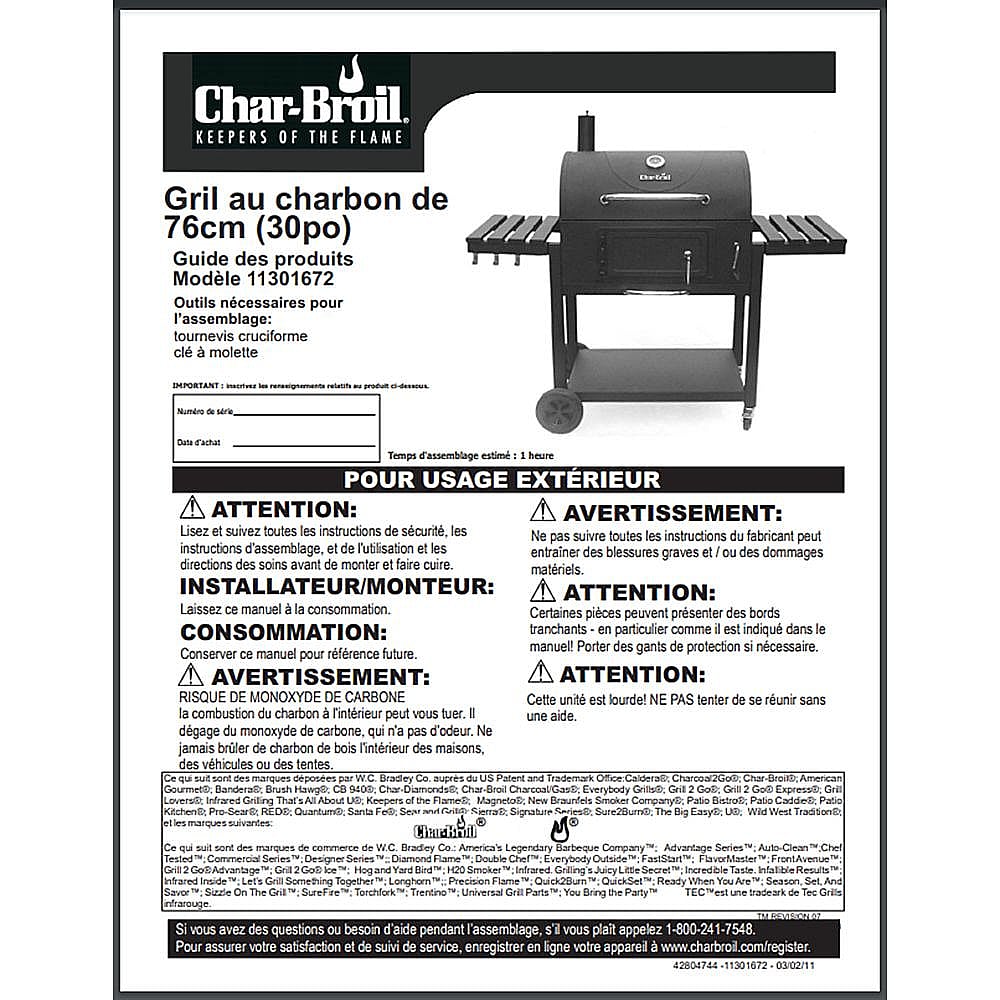 Part #42804744, Gas Grill French Owners Manual