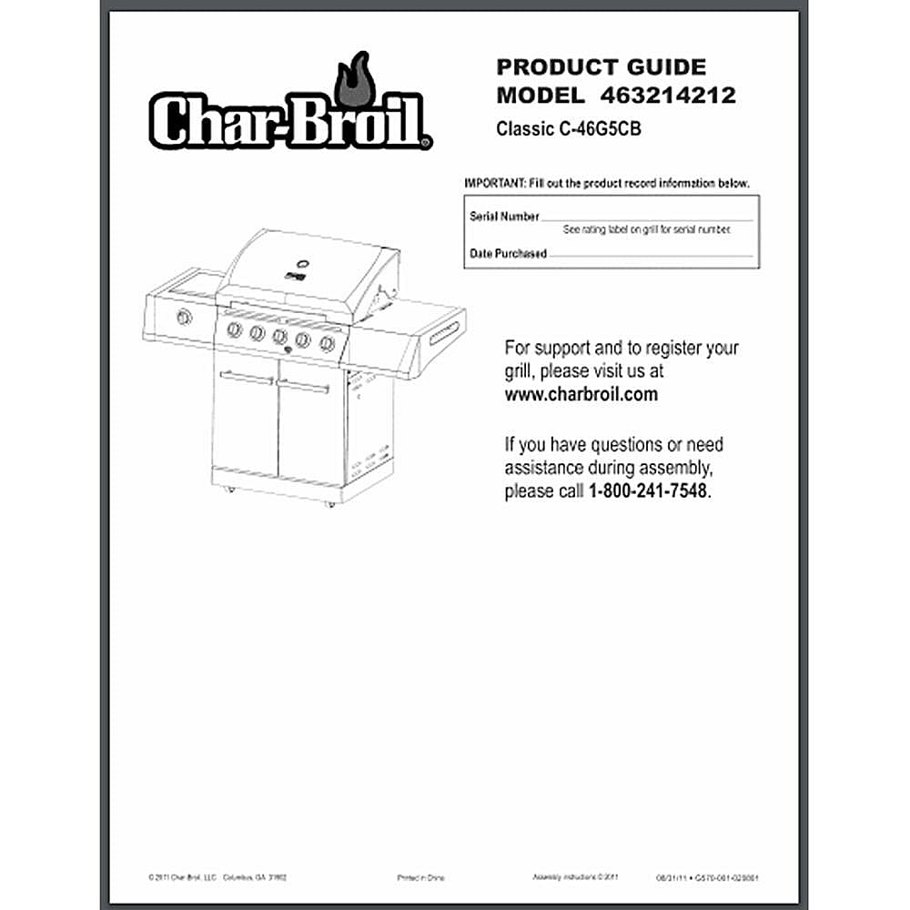 Part #g570-020801-W1, Char-Broil Model 463214