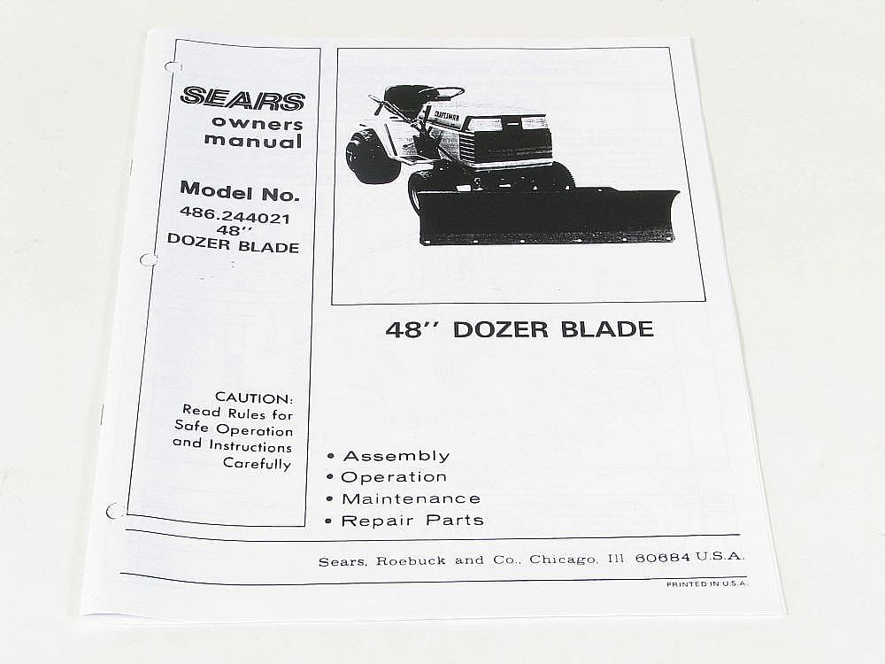 Part #44749, Craftsman Lawn Tractor Snow Blade Attachment Owners Manual