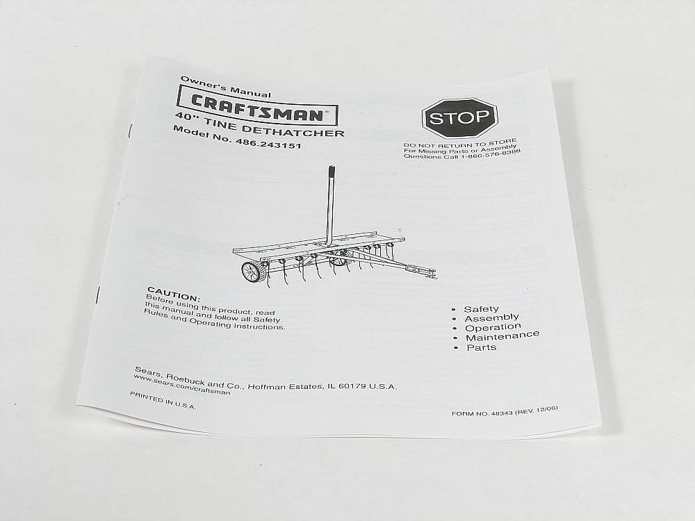 Part #48343, Craftsman Lawn & Garden Equipment Owners Manual
