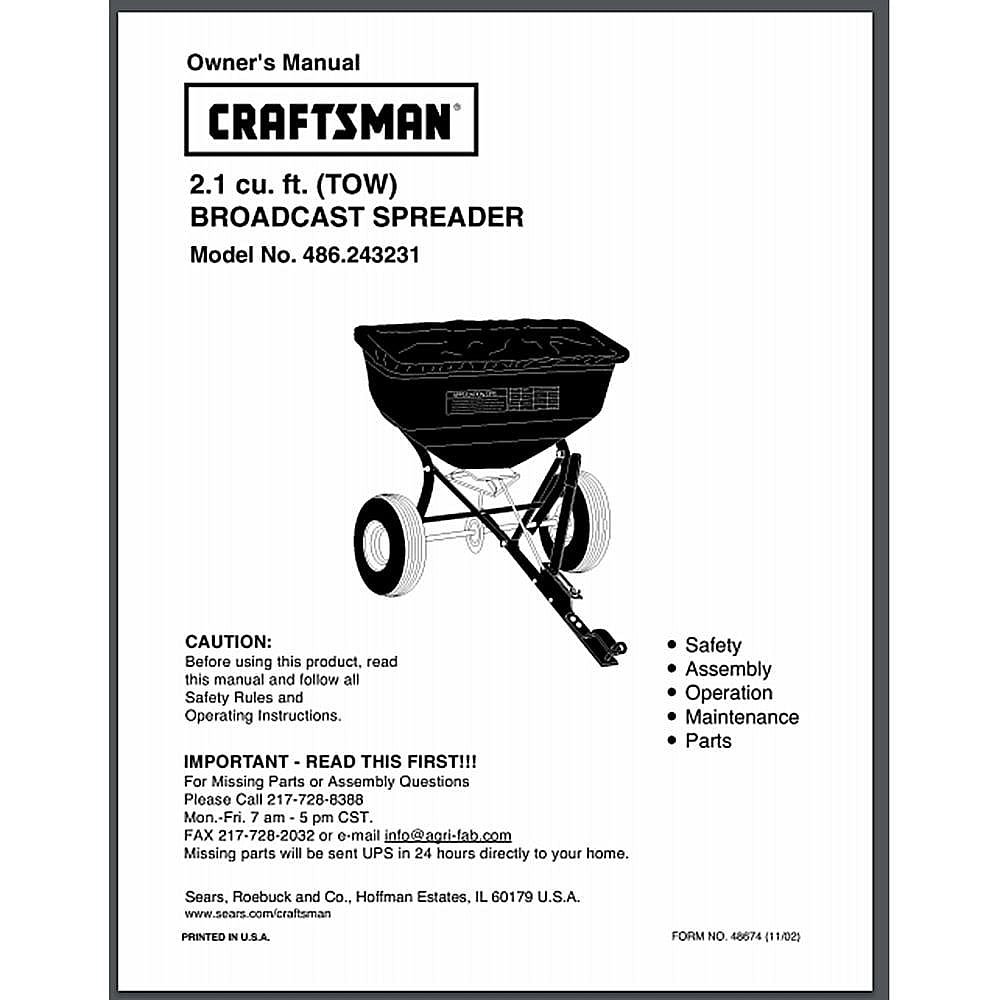 Part #48674, Craftsman Lawn Mower Owners Manual