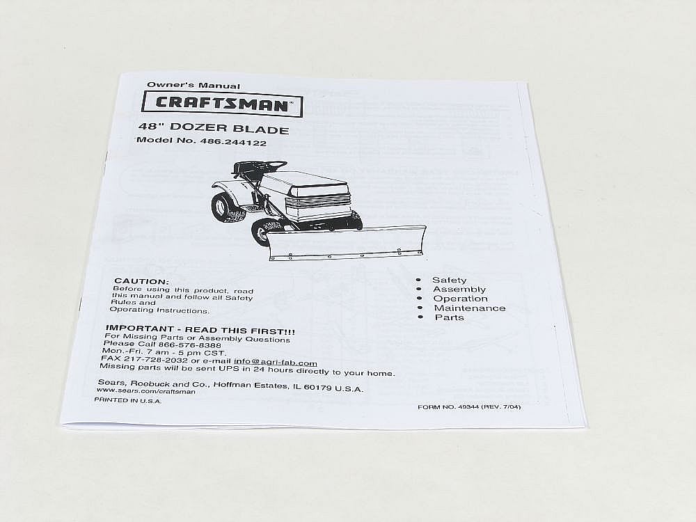 Part #49344, Craftsman Lawn & Garden Equipment Owners Manual