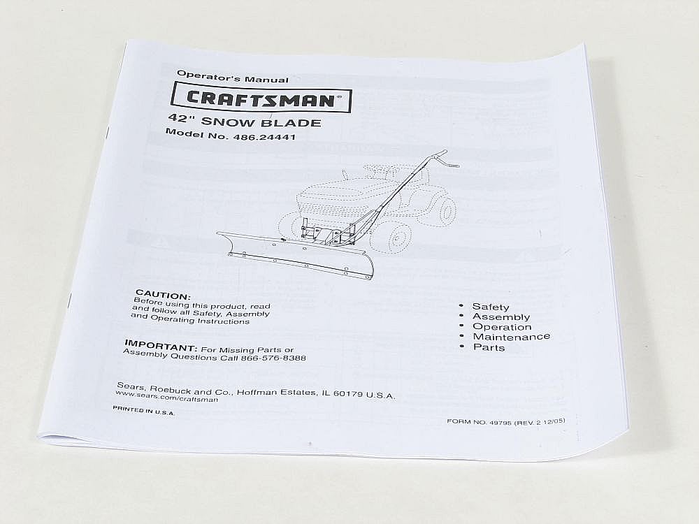 Lawn Tractor Snow Blade Attachment Owner's Manual