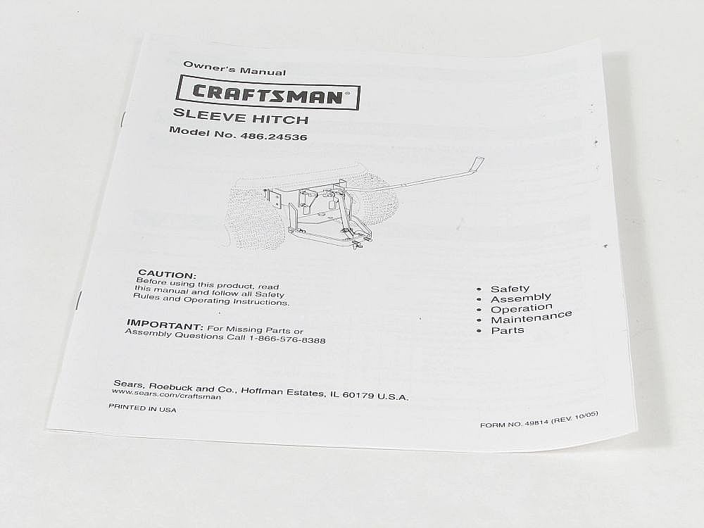 Lawn Tractor Sleeve Hitch Attachment Owners Manual