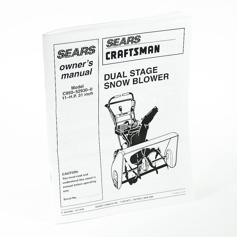 Snowblower Owner's Manual | Part Number F-001008J | Sears ...