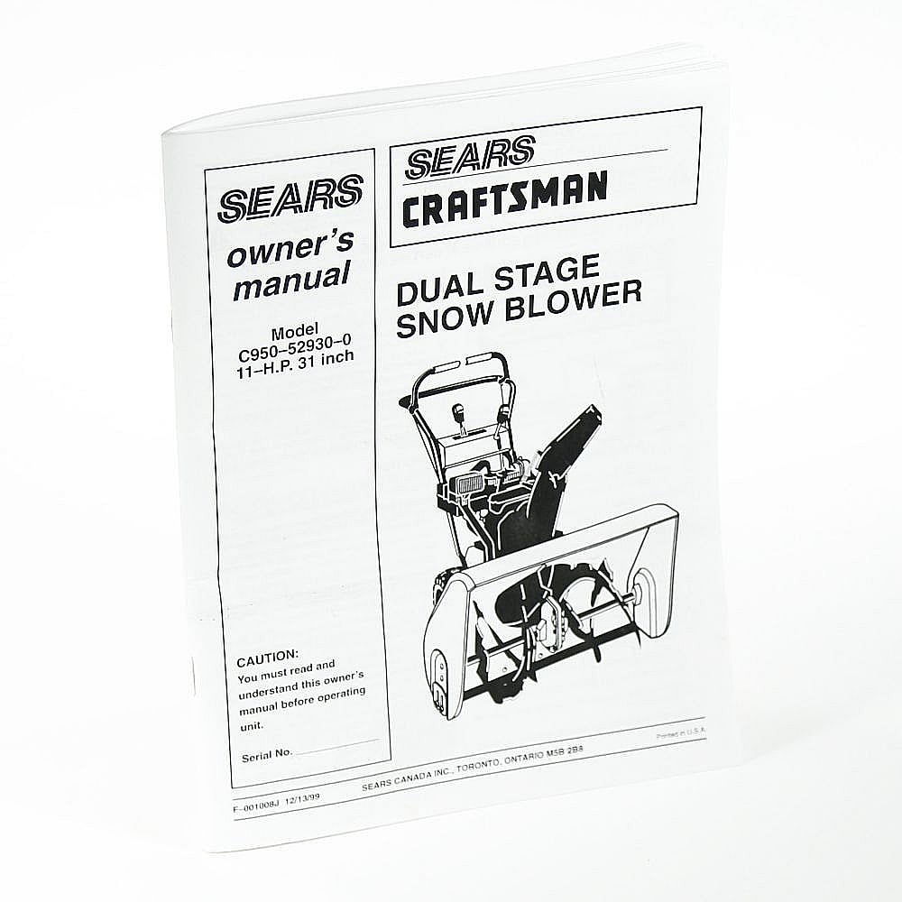 Sears craftsman snowblower owners manuals