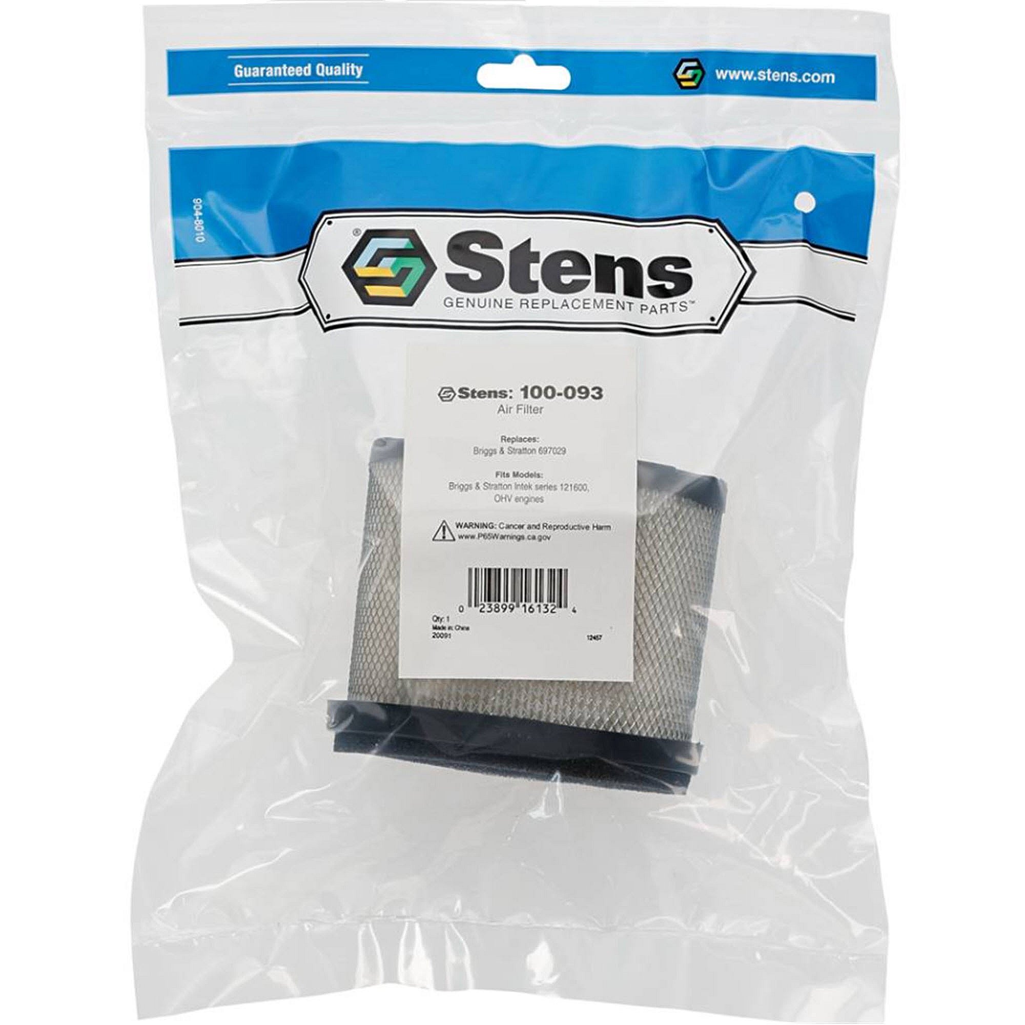 Stens Air Filter, Briggs & Stratton 697029, Qty-1 (same As 100093, 21535600, 33064, 4196, 4207, 498596, 498596s, 5059, 5059a, 5059b, 5059d, 5059h, 5059k, 5059w, 690610, 697029, M143278, M147431) 100-093